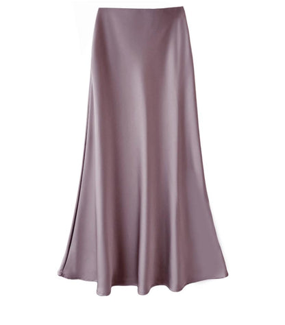 High Waist Slimming Mid Length Satin Acetate Silky Skirt Spring Summer Sheath Fishtail A Line Long Skirt - Wanita Store