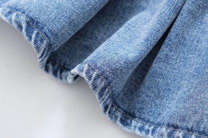 Women Clothing French Casual Pleated Washed Denim Dress Chic - Wanita Store
