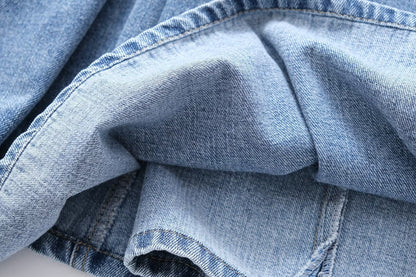 Women Clothing French Casual Pleated Washed Denim Dress Chic - Wanita Store