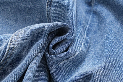 Women Clothing French Casual Pleated Washed Denim Dress Chic - Wanita Store