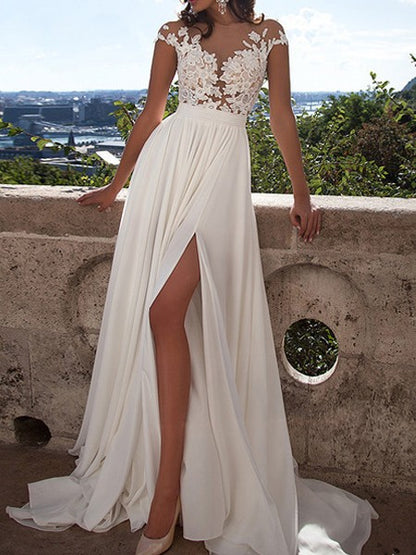 Women Wedding Dress Sexy Lace Split Evening Dress - Wanita Store