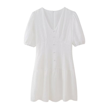 Summer Hollow Out Cutout Embroidered Mid Length Ruffled Dress White Ruffled Women - Wanita Store
