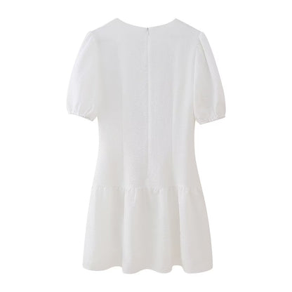 Summer Hollow Out Cutout Embroidered Mid Length Ruffled Dress White Ruffled Women - Wanita Store