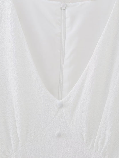 Summer Hollow Out Cutout Embroidered Mid Length Ruffled Dress White Ruffled Women - Wanita Store