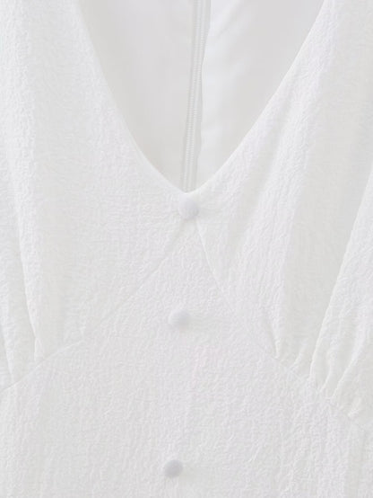 Summer Hollow Out Cutout Embroidered Mid Length Ruffled Dress White Ruffled Women - Wanita Store