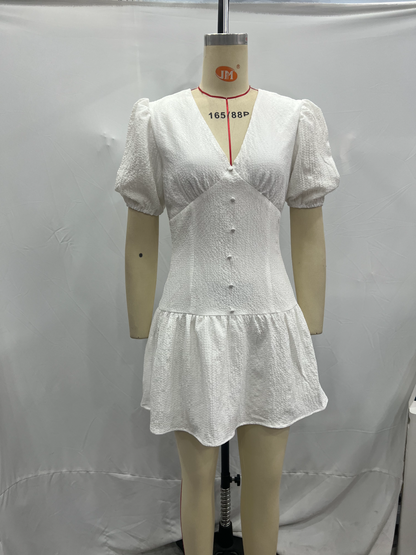 Summer Hollow Out Cutout Embroidered Mid Length Ruffled Dress White Ruffled Women - Wanita Store