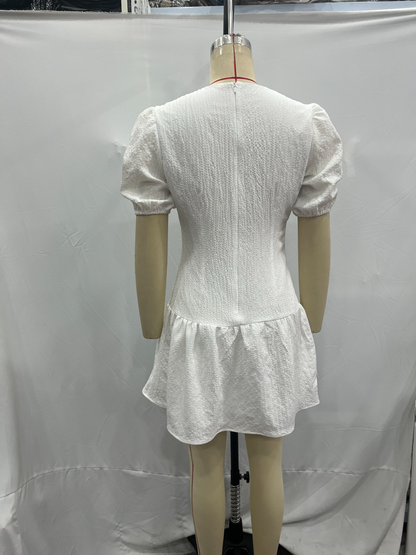Summer Hollow Out Cutout Embroidered Mid Length Ruffled Dress White Ruffled Women - Wanita Store
