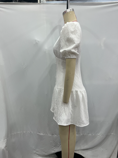 Summer Hollow Out Cutout Embroidered Mid Length Ruffled Dress White Ruffled Women - Wanita Store