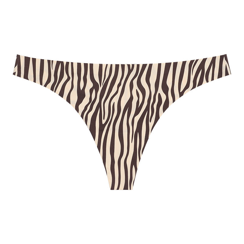 Leopard Print Seamless T Back Ladies Low Waist Sexy Breathable Sports Ice Silk Underwear Women Quick Drying