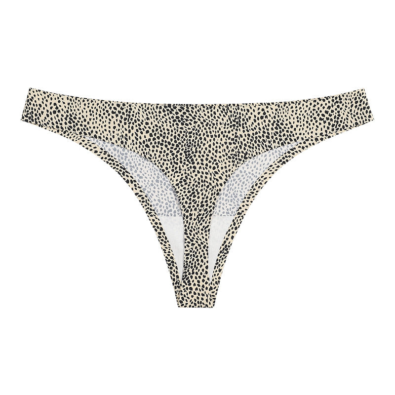 Leopard Print Seamless T Back Ladies Low Waist Sexy Breathable Sports Ice Silk Underwear Women Quick Drying
