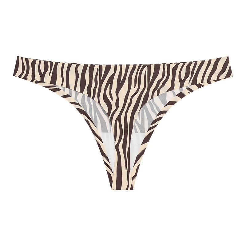 Leopard Print Seamless T Back Ladies Low Waist Sexy Breathable Sports Ice Silk Underwear Women Quick Drying