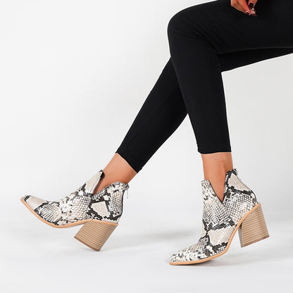 Leopard Print Short Boots for Women Spring Autumn High Heel Martin Boots Chunky Heel Pointed Ankle Boots Women - Wanita Store