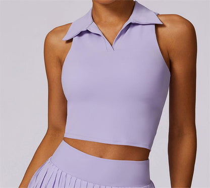Sollinarry Nude Feel Tight Sports Vest Women Running Tennis Workout Clothes Top Polo Collared Sweatshirt Women - Wanita Store