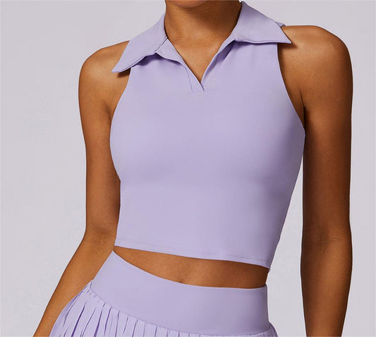 Sollinarry Nude Feel Tight Sports Vest Women Running Tennis Workout Clothes Top Polo Collared Sweatshirt Women