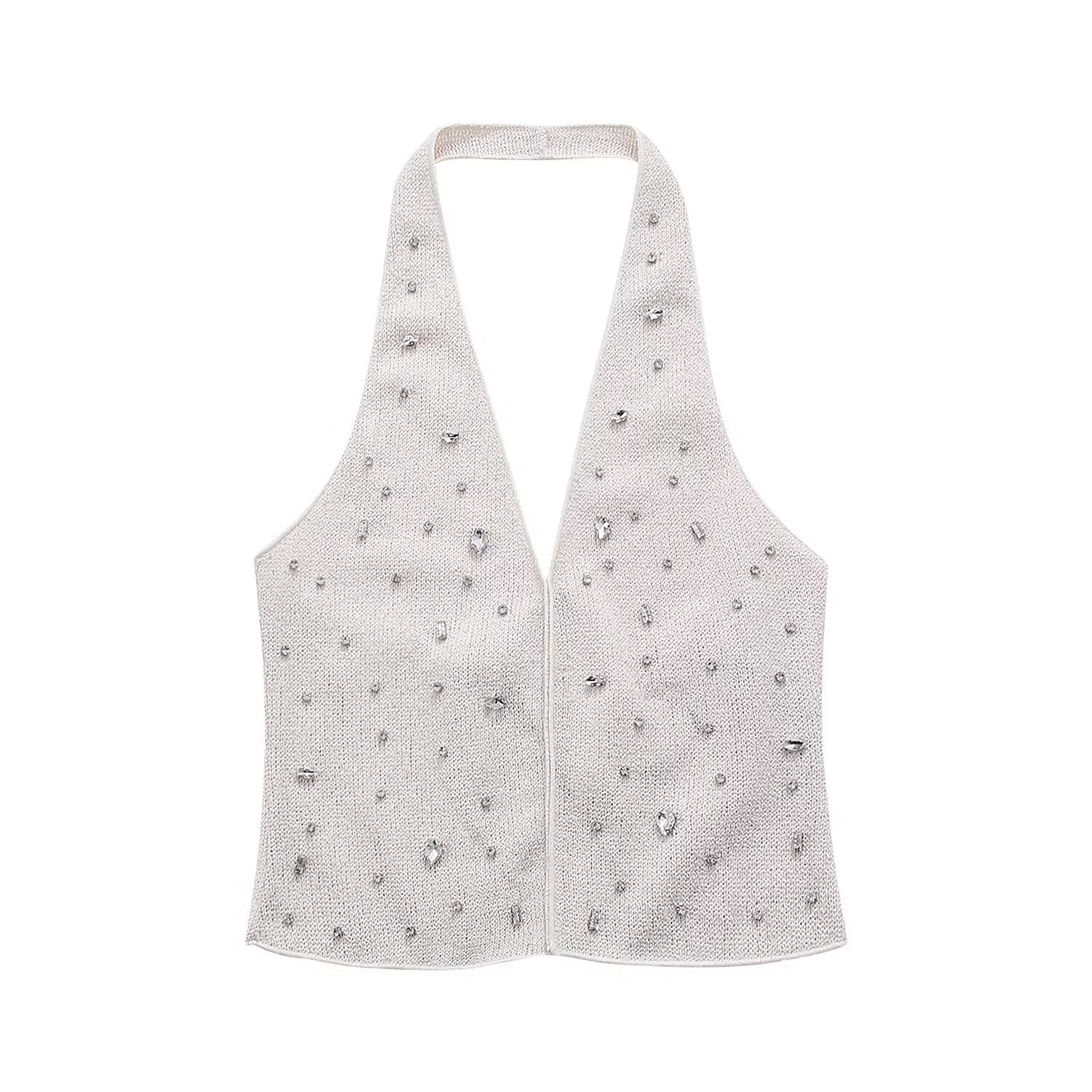 Spring Women Clothing Jewelry Inlaid Collar Top Shorts Suit - Wanita Store