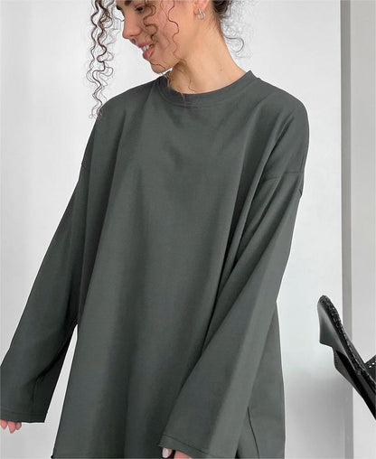 Spring Autumn Cotton Long Sleeved T Shirt Women Hand Worn Loose Top - Wanita Store