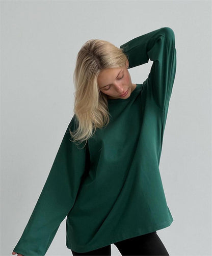 Spring Autumn Cotton Long Sleeved T Shirt Women Hand Worn Loose Top - Wanita Store