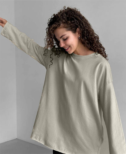 Spring Autumn Cotton Long Sleeved T Shirt Women Hand Worn Loose Top - Wanita Store