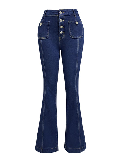 Spring Breasted High Waist Jeans Women Slimming Flared Pants Trousers - Wanita Store