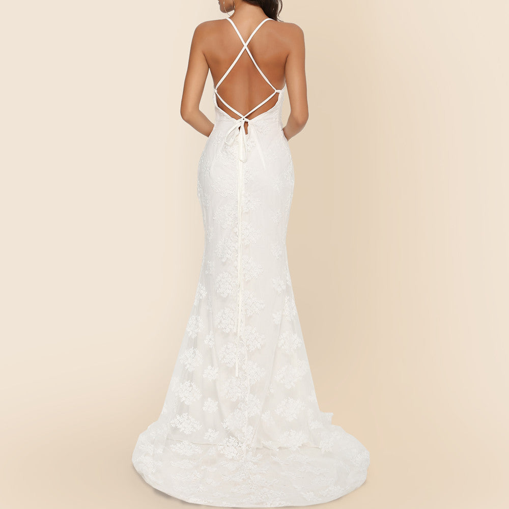 Wedding Women -selling Dress Sexy V-neck Brace Big Trailing Dress