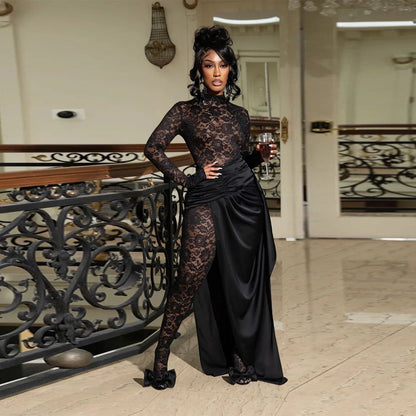 Women Wear Sexy Lace Jumpsuit Artificial Silk Skirt Set - Wanita Store