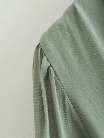 Spring Women Clothing Army Green Long Sleeve Pleated Dress - Wanita Store