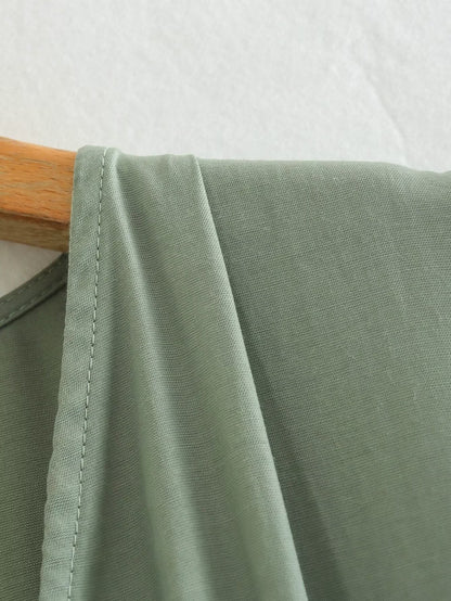 Spring Women Clothing Army Green Long Sleeve Pleated Dress - Wanita Store