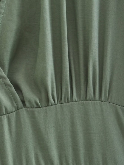 Spring Women Clothing Army Green Long Sleeve Pleated Dress - Wanita Store
