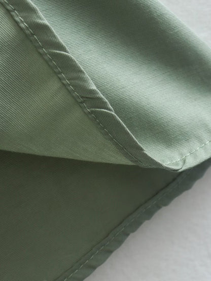 Spring Women Clothing Army Green Long Sleeve Pleated Dress - Wanita Store