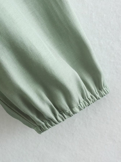 Spring Women Clothing Army Green Long Sleeve Pleated Dress - Wanita Store