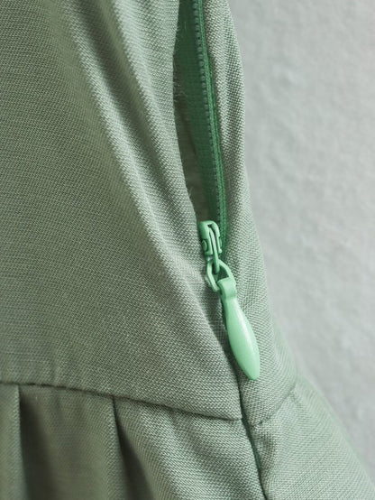 Spring Women Clothing Army Green Long Sleeve Pleated Dress - Wanita Store
