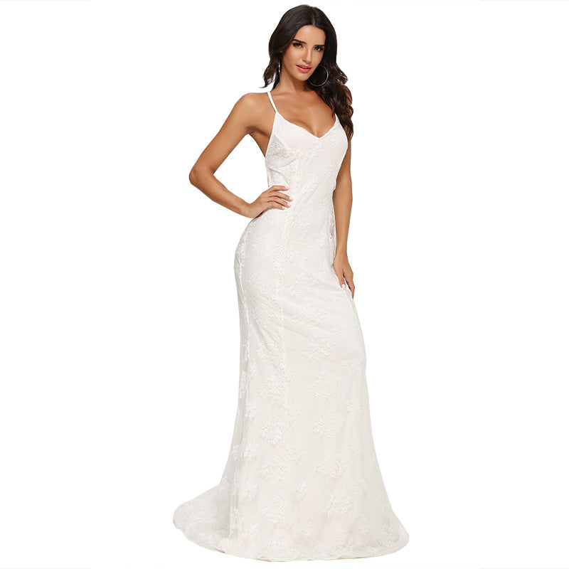 Wedding Women -selling Dress Sexy V-neck Brace Big Trailing Dress