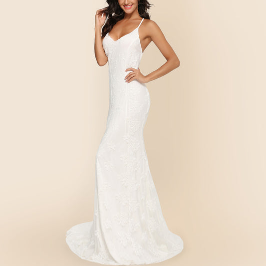 Wedding Women -selling Dress Sexy V-neck Brace Big Trailing Dress