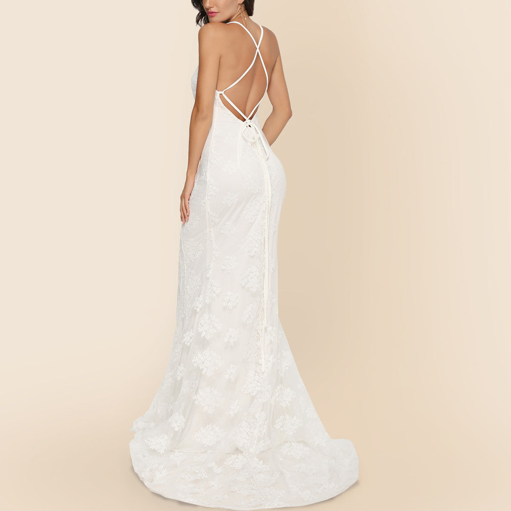 Wedding Women -selling Dress Sexy V-neck Brace Big Trailing Dress