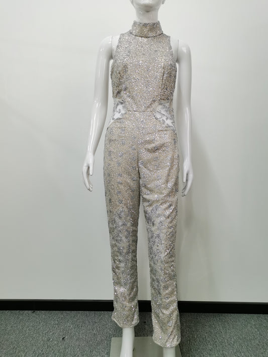 Autumn Winter Women Clothing Gold Sexy Sleeveless Trousers Jumpsuit