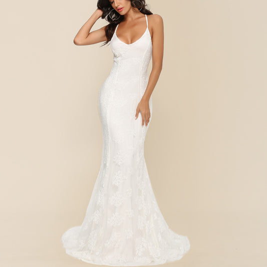 Wedding Women -selling Dress Sexy V-neck Brace Big Trailing Dress