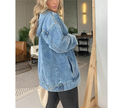 Women Clothing Loose Hooded Pullover Denim Hoodie - Wanita Store