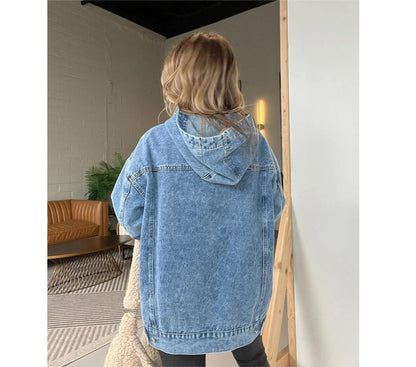 Women Clothing Loose Hooded Pullover Denim Hoodie - Wanita Store