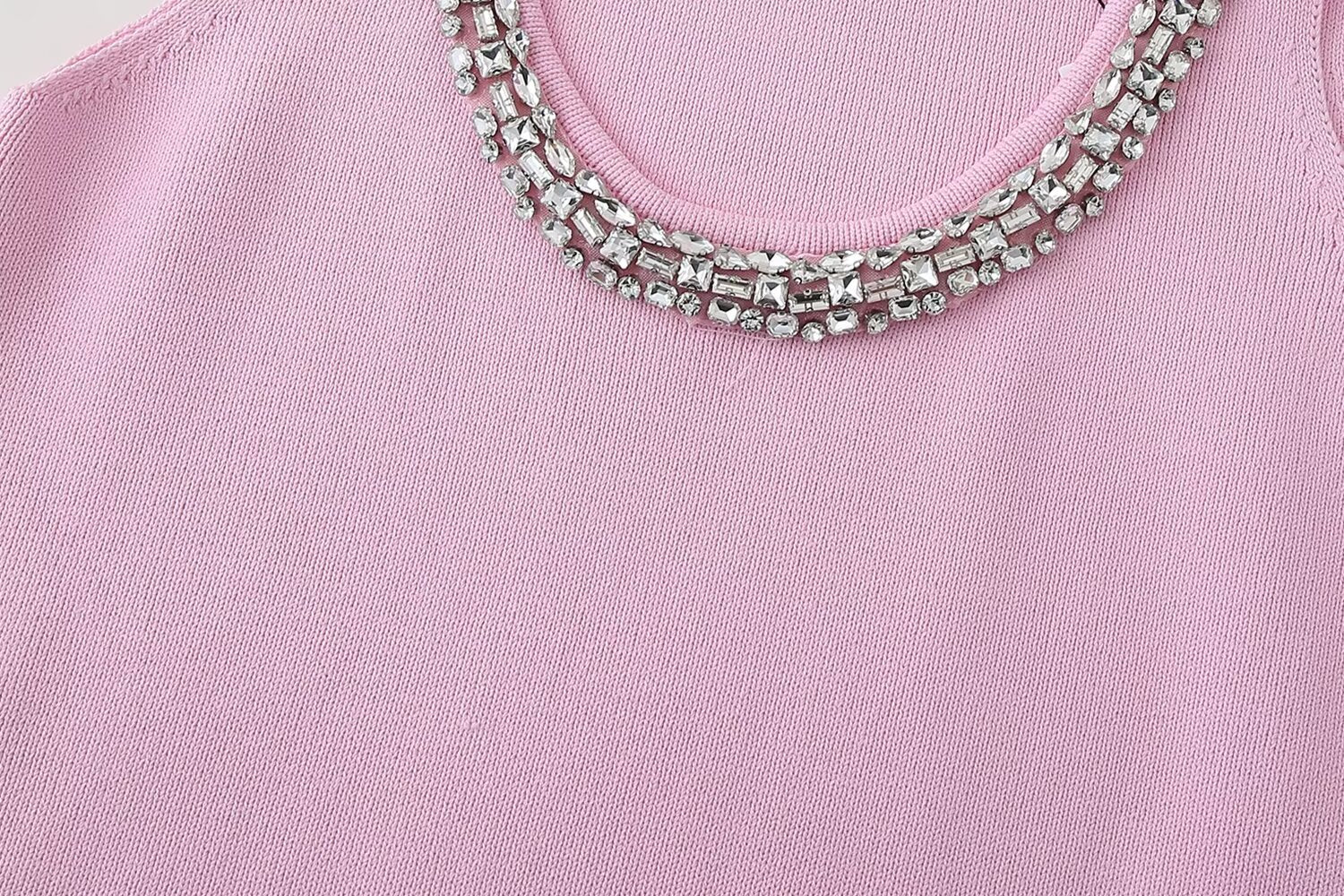 Women Clothing Summer Jewelry Inlay Plain Stitch Mini Dress - Wanita Store