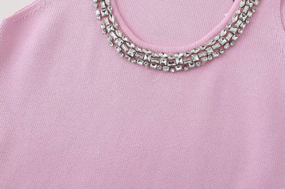 Women Clothing Summer Jewelry Inlay Plain Stitch Mini Dress - Wanita Store