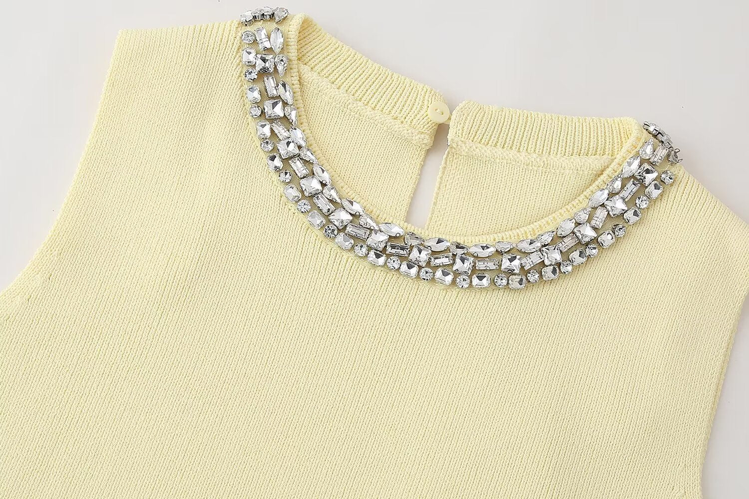 Summer Women Clothing Casual All Match Jewelry Inlaid Plain Stitch Top - Wanita Store
