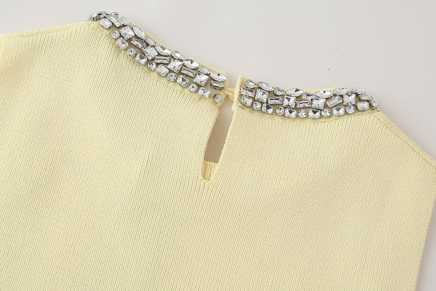 Summer Women Clothing Casual All Match Jewelry Inlaid Plain Stitch Top - Wanita Store