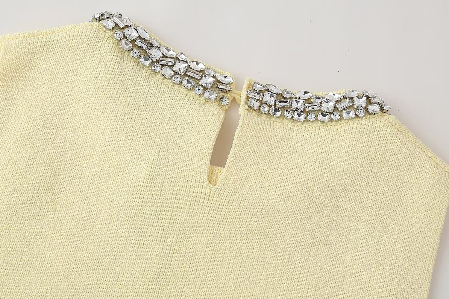 Summer Women Clothing Casual All Match Jewelry Inlaid Plain Stitch Top - Wanita Store