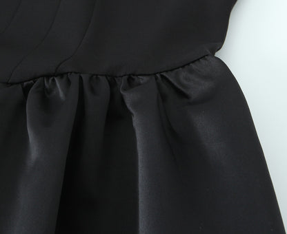 Women Solid Color Frill Strap Slim Fit Patchwork Casual Sling Dress - Wanita Store