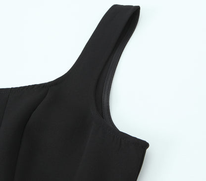 Women Solid Color Frill Strap Slim Fit Patchwork Casual Sling Dress - Wanita Store