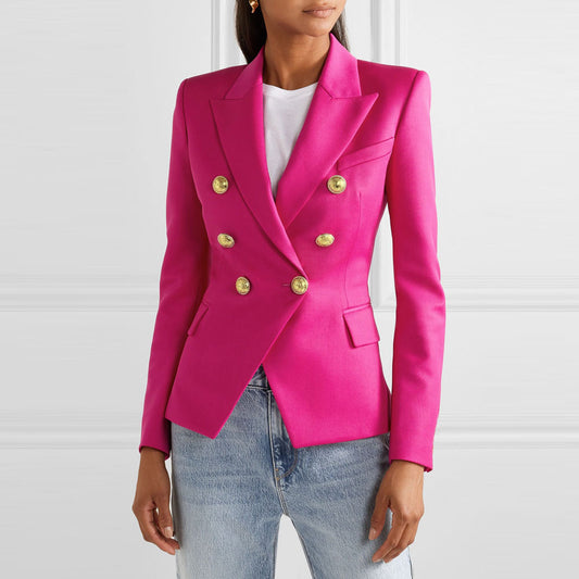 New Women Clothes Coat Autumn Winter Small Houndstooth Fashion Short Double Breasted Coat Blazer