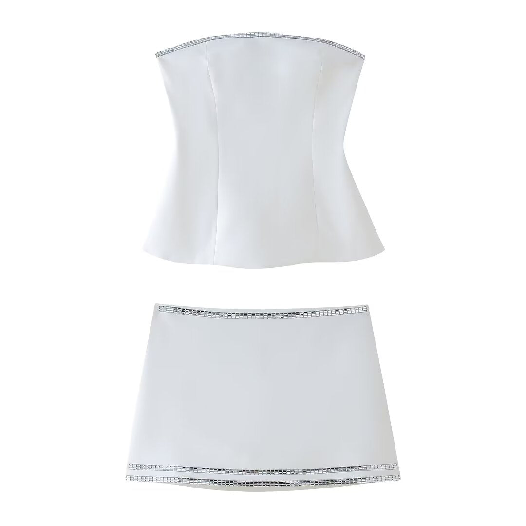 Summer Women Jewelry Inlaid Top Tube Top Short Type Skirt Set Women - Wanita Store