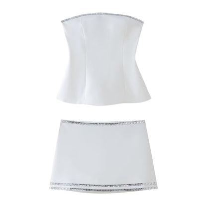 Summer Women Jewelry Inlaid Top Tube Top Short Type Skirt Set Women - Wanita Store
