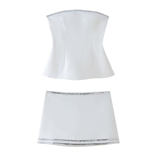Summer Women Jewelry Inlaid Top Tube Top Short Type Skirt Set Women - Wanita Store