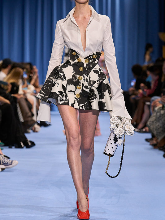 Star Tulip Waistline Rose Metal Buckle Printed Short Skirt Skirt